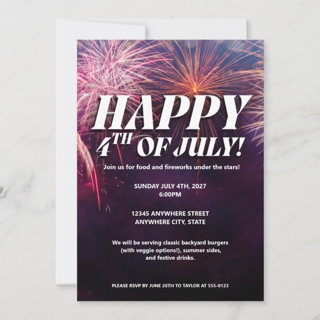 Festive 4th of July Fireworks Party Invitation (Front)