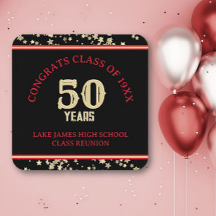 Festive 50th Class Reunion party  Square Paper Coaster