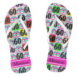 FESTIVE 60TH BIRTHDAY PERSONALIZED FLIP FLOPS
