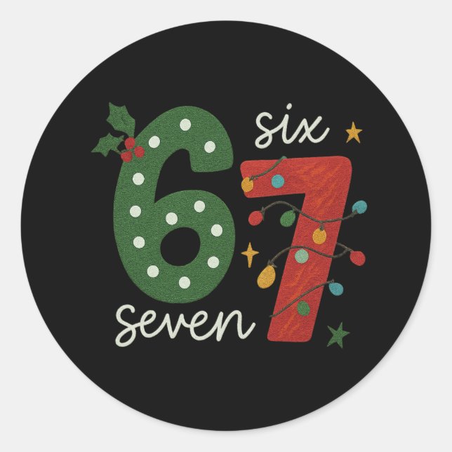 Festive 67 – Bright Christmas Numbers Desig Classic Round Sticker (Front)