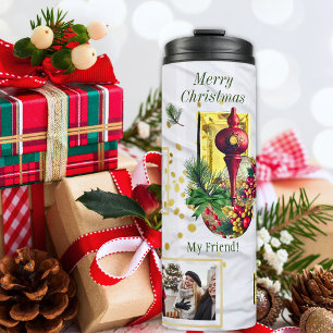 Festive 6 Photo Template Gold Green Red Christmas Thermal Tumbler