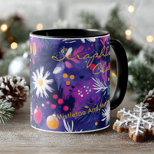 Festive abstract florals with christmas ornaments mug