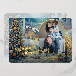 Festive Abstract Winter Wonderland Art Gold Foil Holiday Card