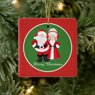 Festive add name Mr. Mrs. Claus Holiday Ceramic Ornament