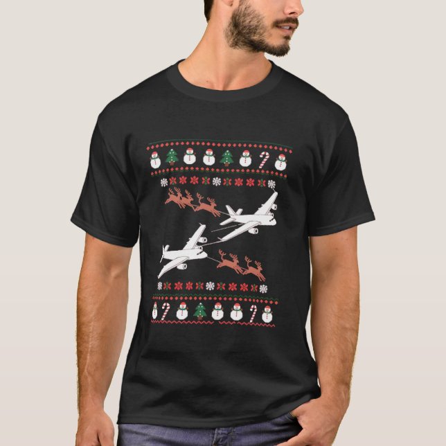 Festive Aeroplane Reindeer Ugly Christmas Sweater  (Front)