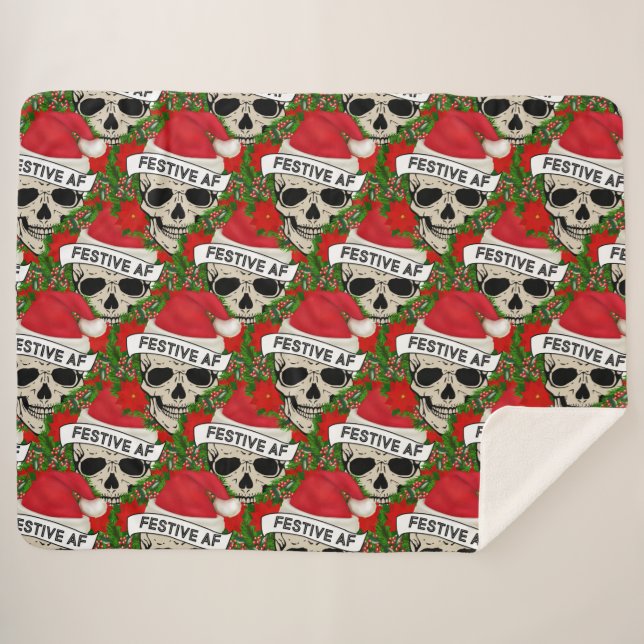 Festive AF Cool Skeleton In Santa Hat   Sherpa Blanket (Front (Horizontal))