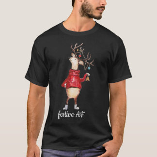 FESTIVE AF REINDEER WITH ANTLER ORNAMENTS T-Shirt