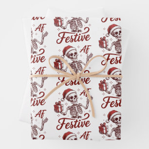 Festive Af Skeleton Snarky Christmas Sarcastic Wrapping Paper Sheet