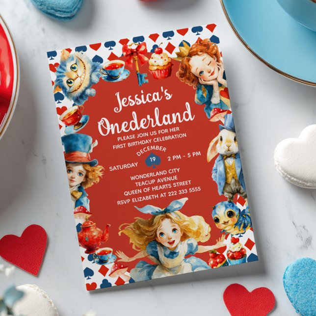 Festive Alice in ONEDERLAND 1st Birthday Tea Party Invitation (Creator Uploaded)