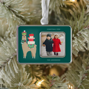 Festive Alpaca Add Your Own Photo Silver Plated Framed Ornament