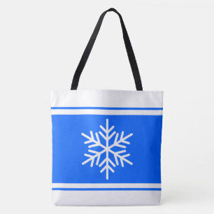 Festive Alpine Snowflake Bright Blue White Stripes Tote Bag