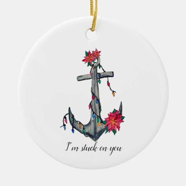 Festive anchor ceramic tree decoration (Front)