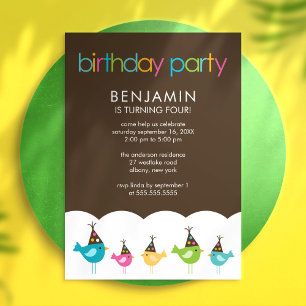 Festive and Colourful Birds Kids Birthday Party Invitation
