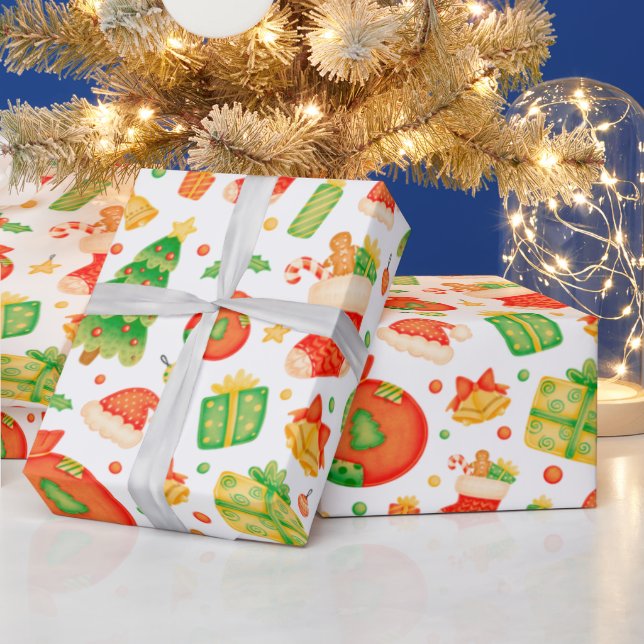Festive and Colourful Christmas Pattern Wrapping Paper (Holidays)