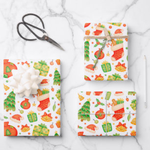 Festive and Colourful Christmas Pattern Wrapping Paper Sheet