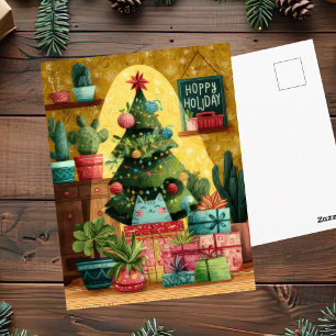 Festive and Cute Cat Christmas Greeting Postcard