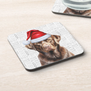 Festive and Cute Chocolate Lab Woof Christmas Coaster