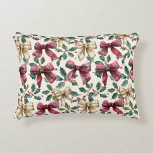 Festive and cute Christmas Bows and Holly Pattern Decorative Cushion