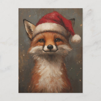 Festive and Cute Christmas Fox in Santa Hat Postcard