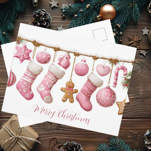 Festive and Cute Pink Christmas Garland Card