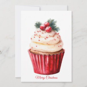 Festive and elegant Christmas Cupcake Greeting Holiday Card