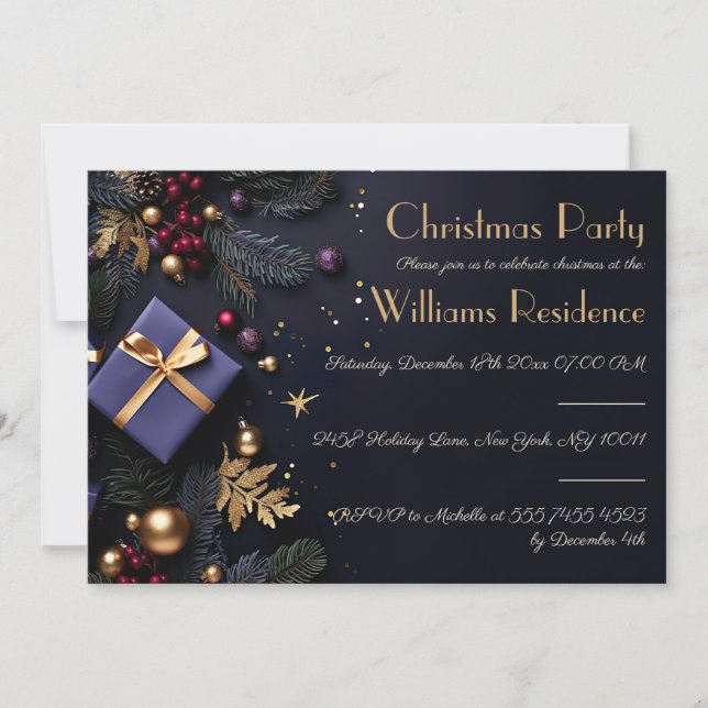 Festive and elegant Christmas Party Invitation (Front)