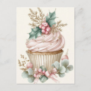 Festive and elegant Pastel Christmas Cupcake Holiday Postcard