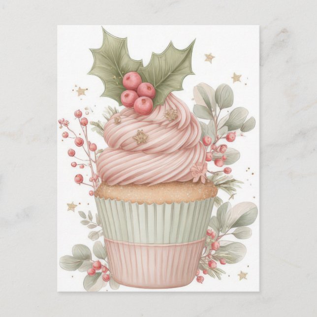 Festive and elegant Pastel Christmas Cupcake Postcard (Front)