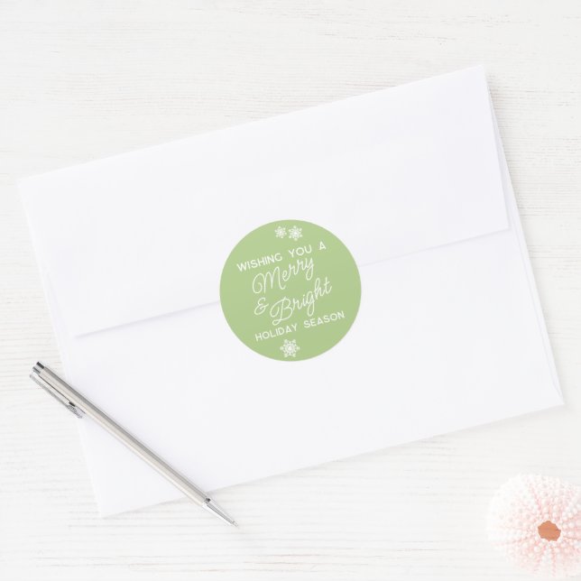Festive And Elegant Seasons Greetings Snow Flake Classic Round Sticker (Envelope)