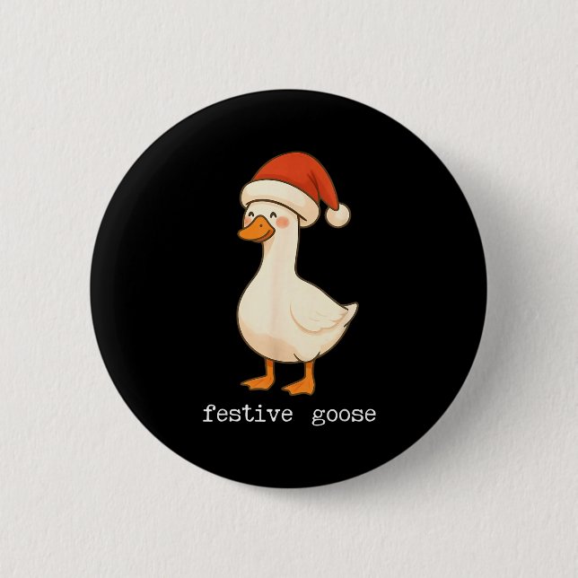 Festive And Mpy Goose Santa Hat Xmas Light Matchin 6 Cm Round Badge (Front)