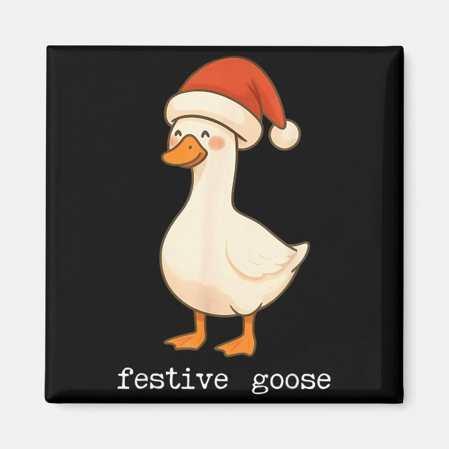 Festive And Mpy Goose Santa Hat Xmas Light Matchin Magnet (Front)