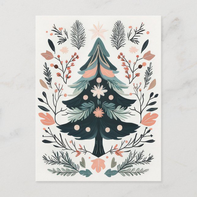 Festive and nordic Christmas Tree Greeting Card (Front)