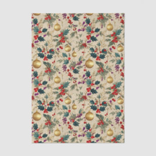 Festive and Vintage Style Christmas Holly Pattern Tissue Paper