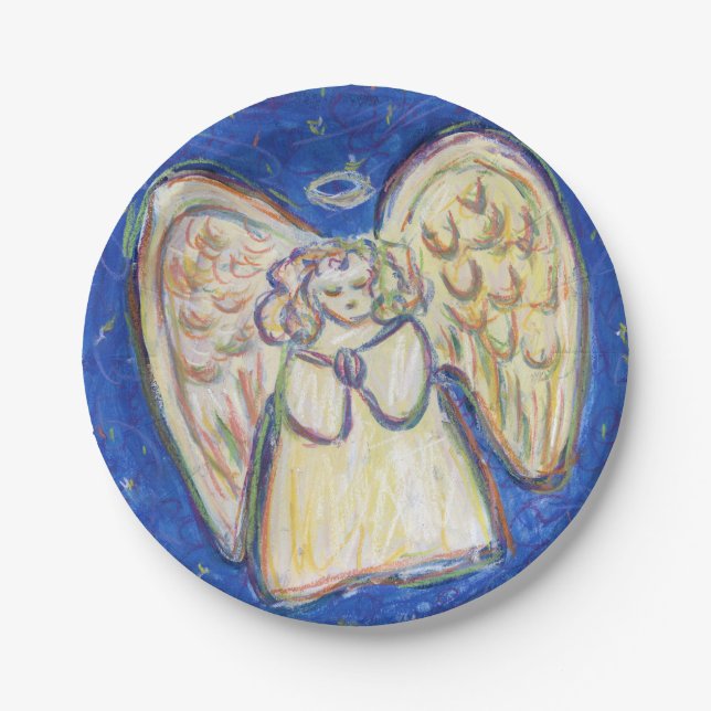 Festive Angel Custom Holiday Party Paper Plates (Front)