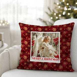 Festive Angel Red Gold Kids Room Decor Best Xmas Cushion