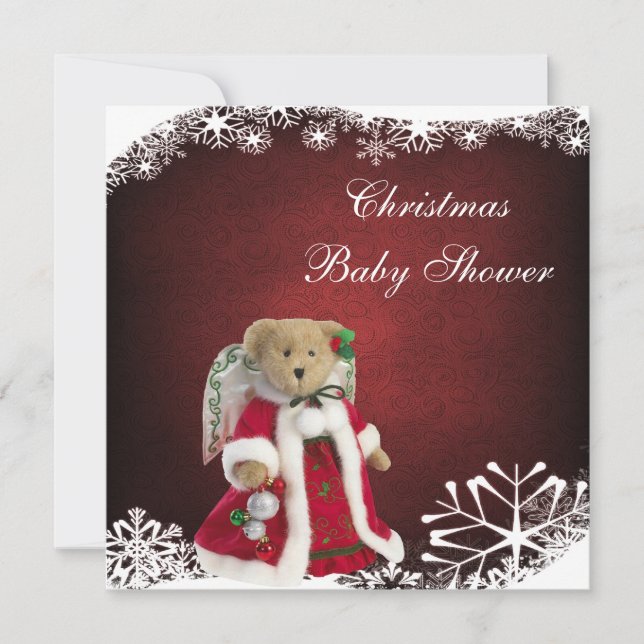 Festive Angel Teddy Bear Christmas Baby Shower Invitation (Front)