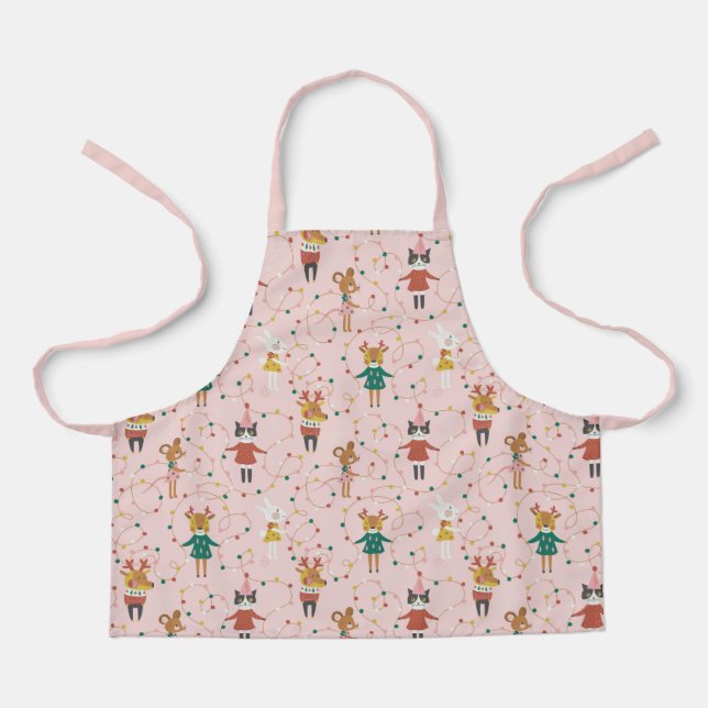 Festive Animal Friends Christmas Pattern Apron (Front)