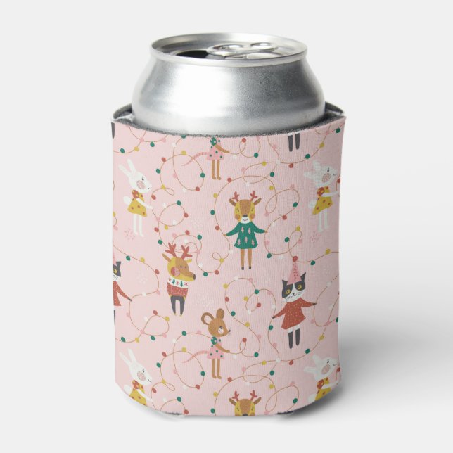 Festive Animal Friends Christmas Pattern Can Cooler (Can Front)