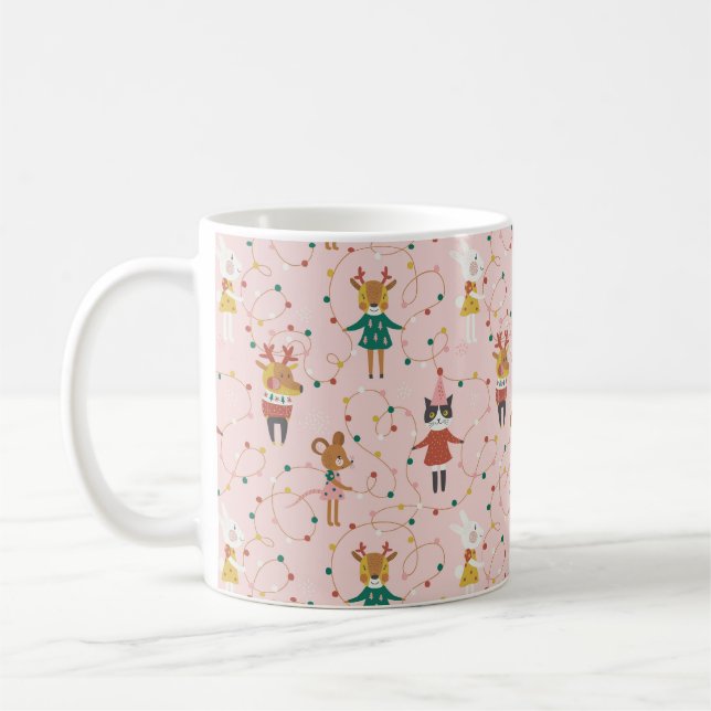 Festive Animal Friends Christmas Pattern Coffee Mug (Left)