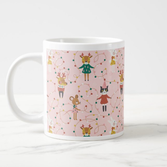 Festive Animal Friends Christmas Pattern Large Coffee Mug (Left)
