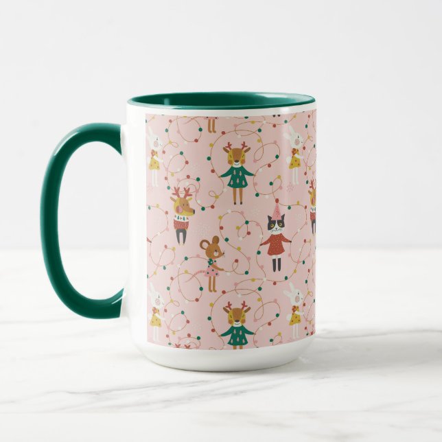 Festive Animal Friends Christmas Pattern Mug (Left)