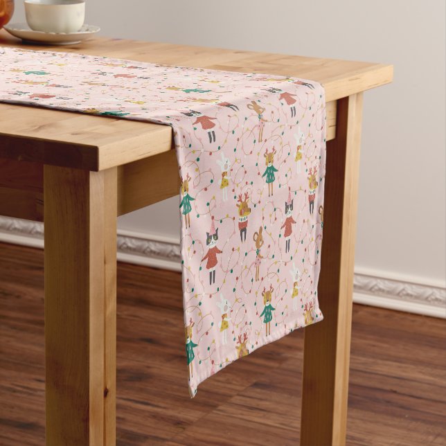 Festive Animal Friends Christmas Pattern Short Table Runner (In Situ)