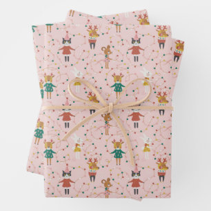 Festive Animal Friends Christmas Pattern Wrapping Paper Sheet