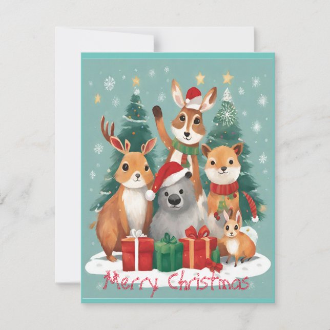 Festive Animal Friends Merry Christmas Invitation (Front)