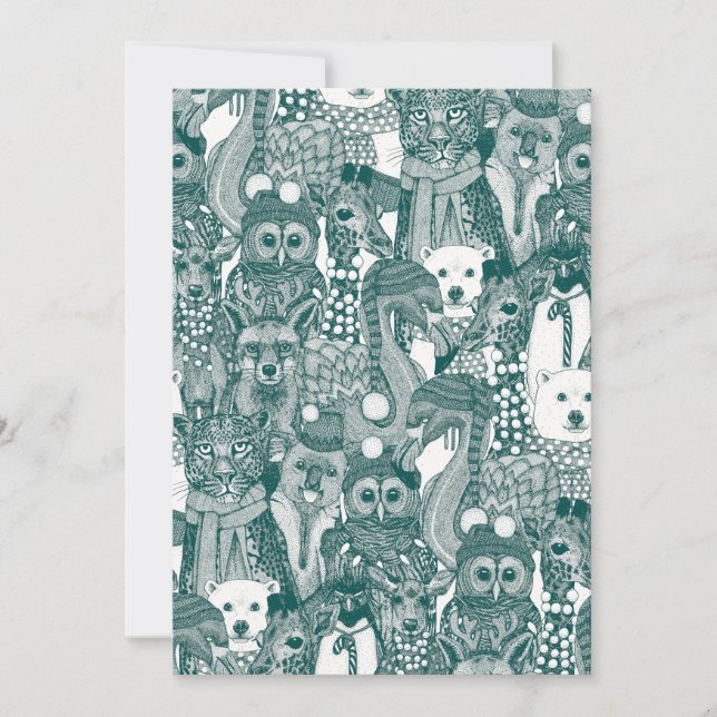 festive animals dark teal holiday card (Front)