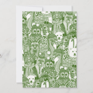 festive animals green holiday card