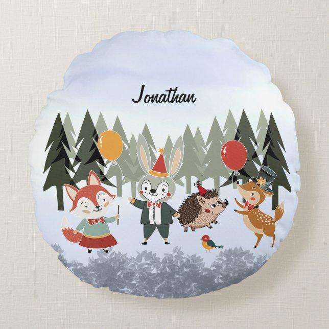 Festive animals round cushion (Front)