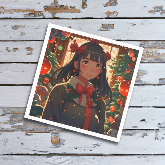 Festive Anime Girl on Christmas Night Napkin (Creator Uploaded)