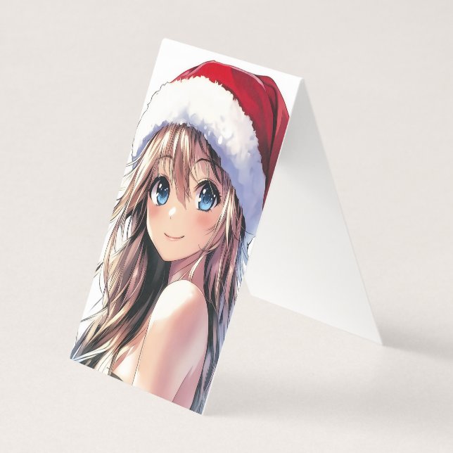Festive Anime Girl Santa Hat with Bright Blue Eyes (Front)