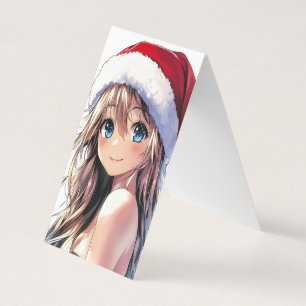 Festive Anime Girl Santa Hat with Bright Blue Eyes
